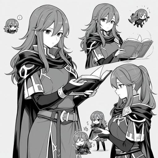 Chibi Female Robin in Monochrome Style