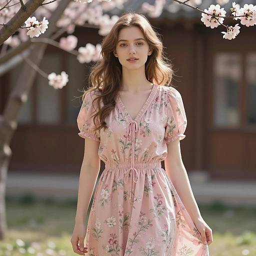 Beautiful Woman in Spring Floral Dress