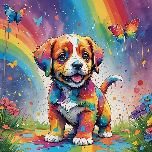 Colorful Puppy with Butterflies