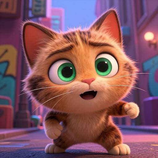 Mischievous Pixar Cat in Urban Alley