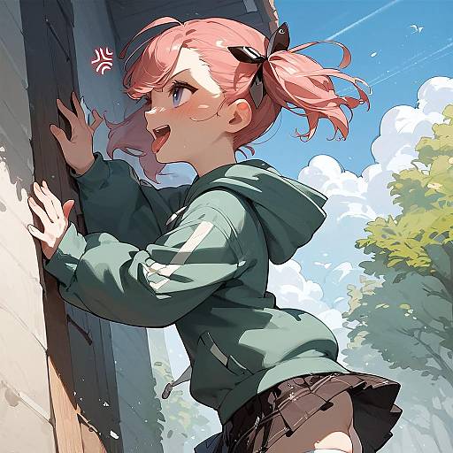 Anime Girl in Hoodie and Skirt