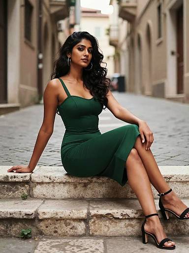 South Asian Woman in Emerald Dress