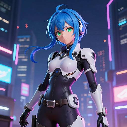 Vibrant Anime Cyberpunk Warrior