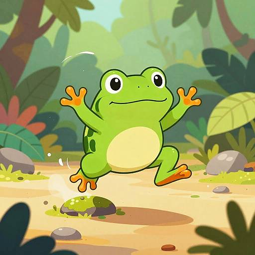 Cheerful Cartoon Tropical Frog Leap