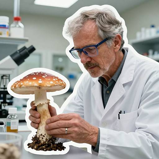 Scientist Examining Toxic Mushroom in Laboratory