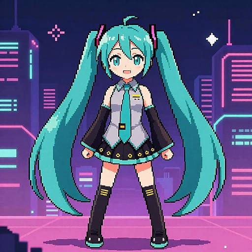 Pixel Art Hatsune Miku Neon City