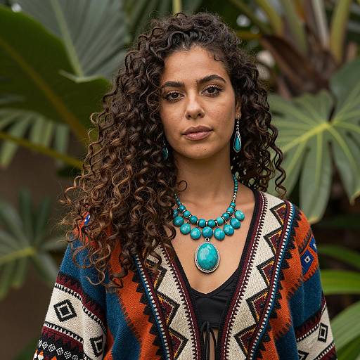 Portrait of Woman Wearing Tribal Costume and Turquoise Jewelry
