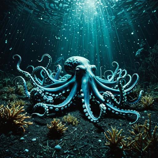 Surreal Octopus Emerging from Seafloor