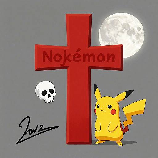 Abstract Red-Themed Pokemon Skull Art