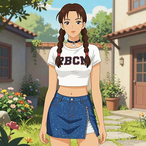 Edgy Streetwear Woman in Flower Garden