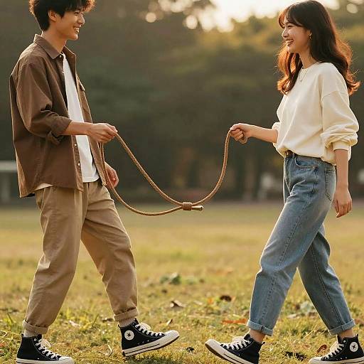 Playful Couple with Boyfriend Leash