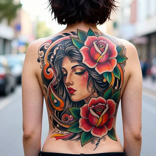 Vibrant Full Back Tattoo Portrait