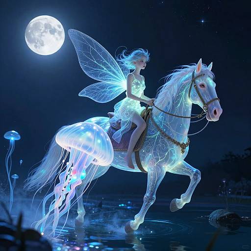 Bioluminescent Nymph on Jellyfish Horse