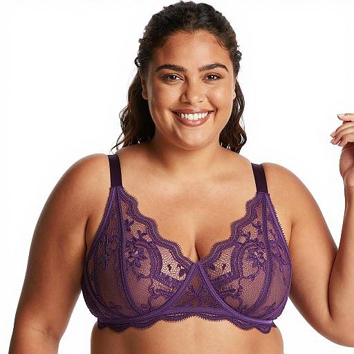 Smiling Woman in Lace Bra Photograph