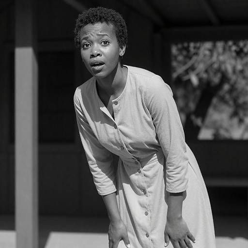 Surprised Woman in Buttoned Dress Outdoors