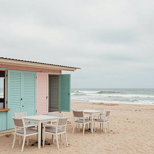 Shuttered Beachside Café with Pastel Colors