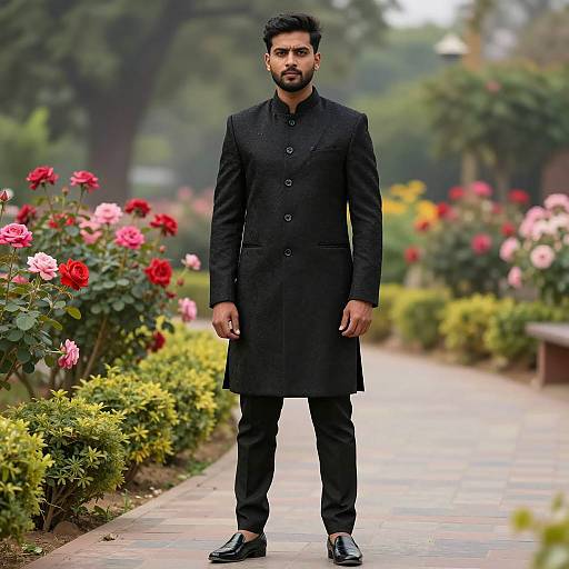 Stylish Groom in Black Sherwani Portrait