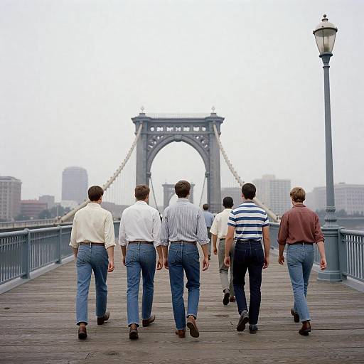 1970s Stroll Across Iconic Bridge