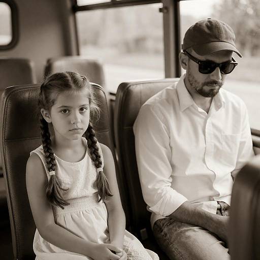 Sepia Portrait of Girl and Man on Bus