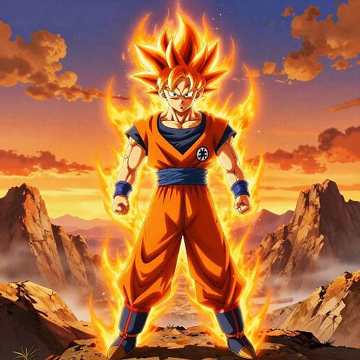 Goku Fiery Aura on Mountain
