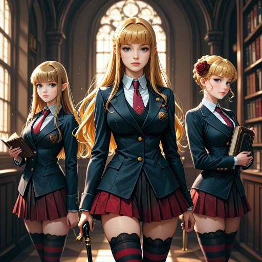 Blonde Girls in Striped School Uniforms