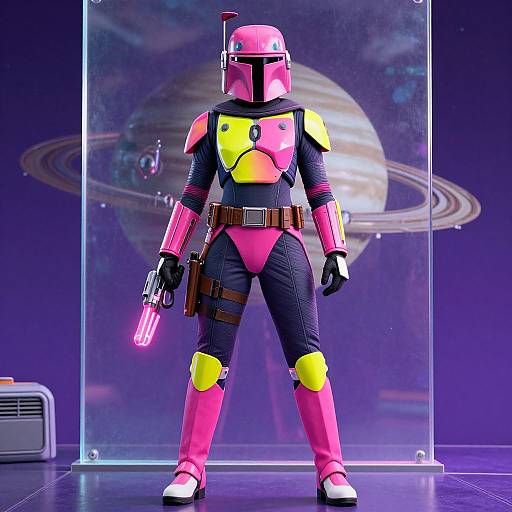 Neon Boba Fett Cosplay at Space Station