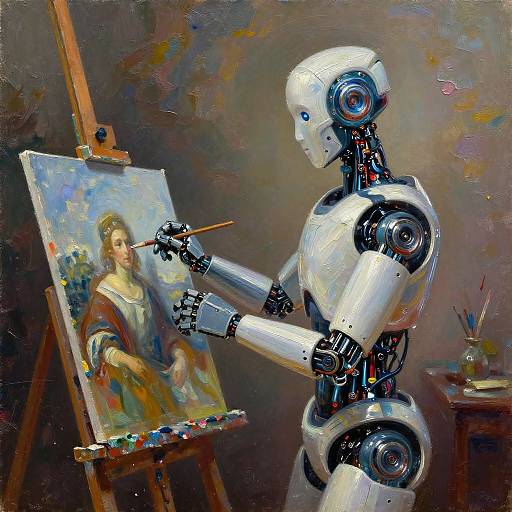 Futuristic Robot Painting Classical Still Life