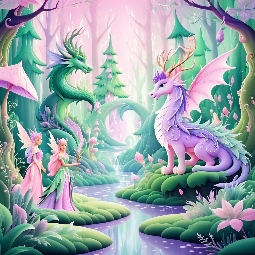 Whimsical Fantasy Forest with Magical Creatures