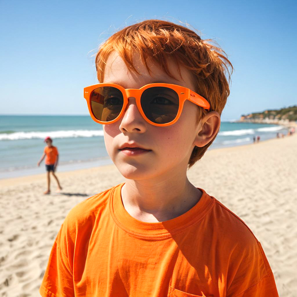 Young Boy in Vibrant Beach Sunglasses