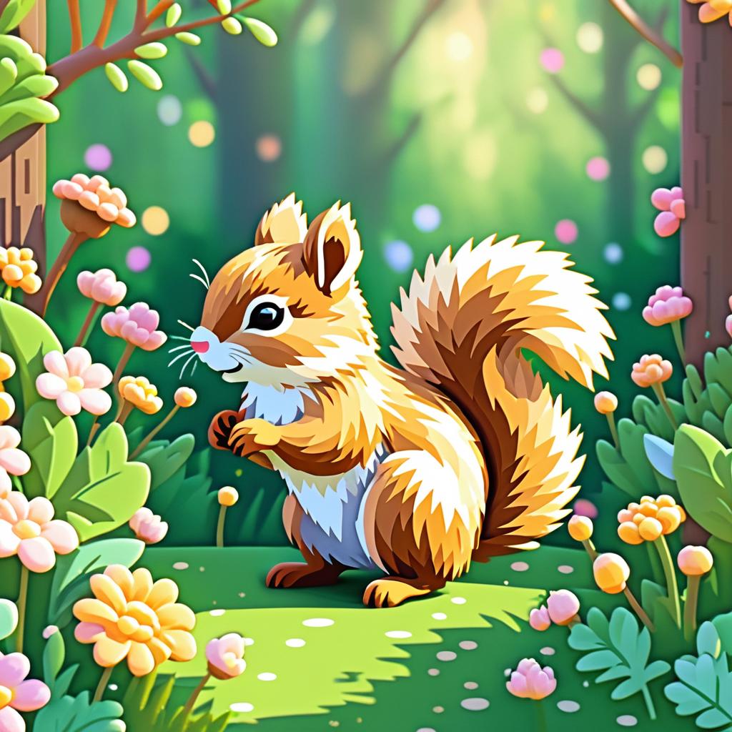 Whimsical Pixel Art: Squirrel in Garden