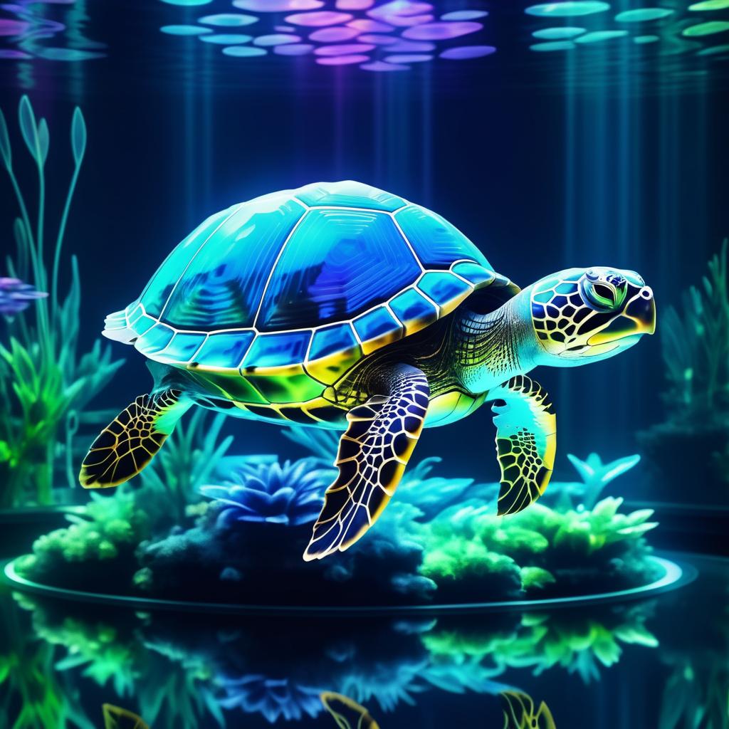 Hyperrealistic Turtle in Translucent Aquarium