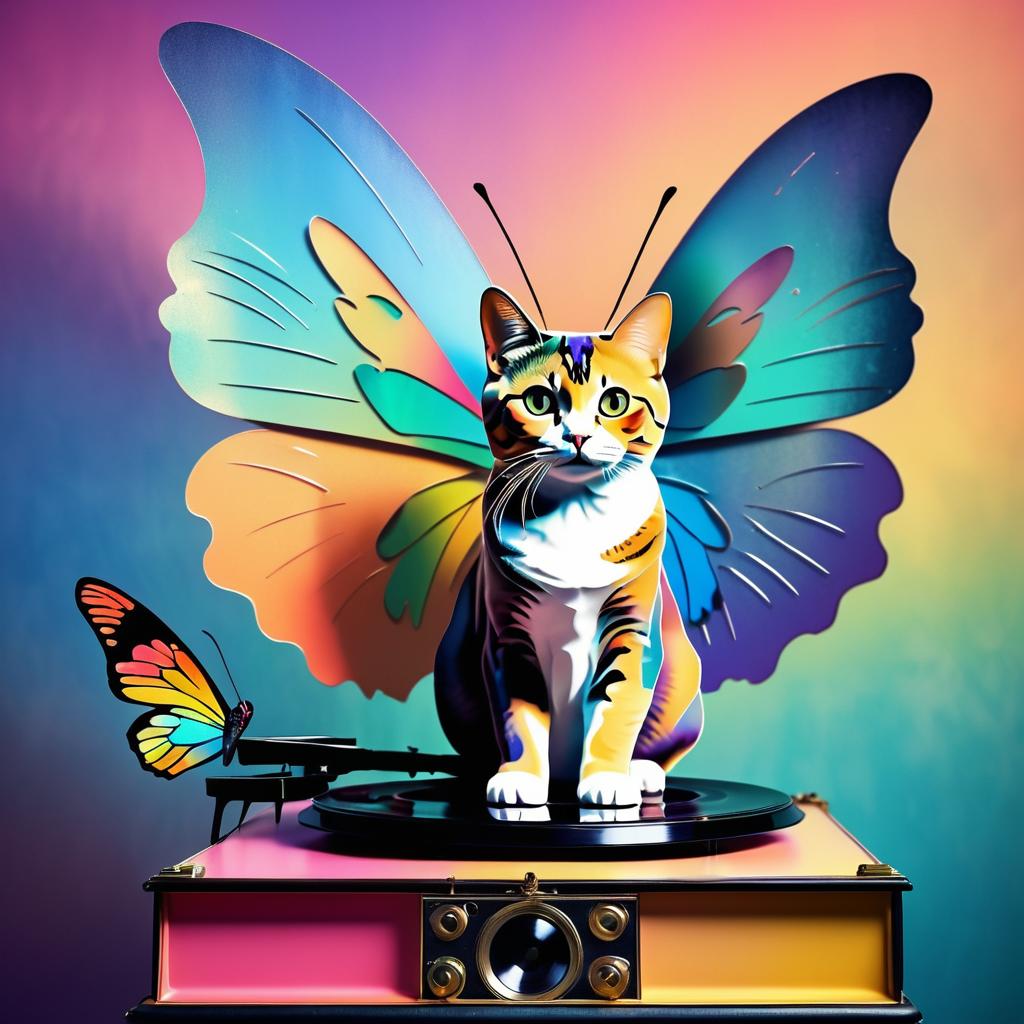 Surreal Cat with Butterfly Wings Art