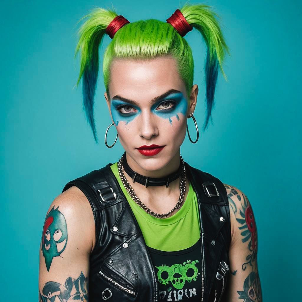 Winking Punk Rocker in Harley Quinn Style