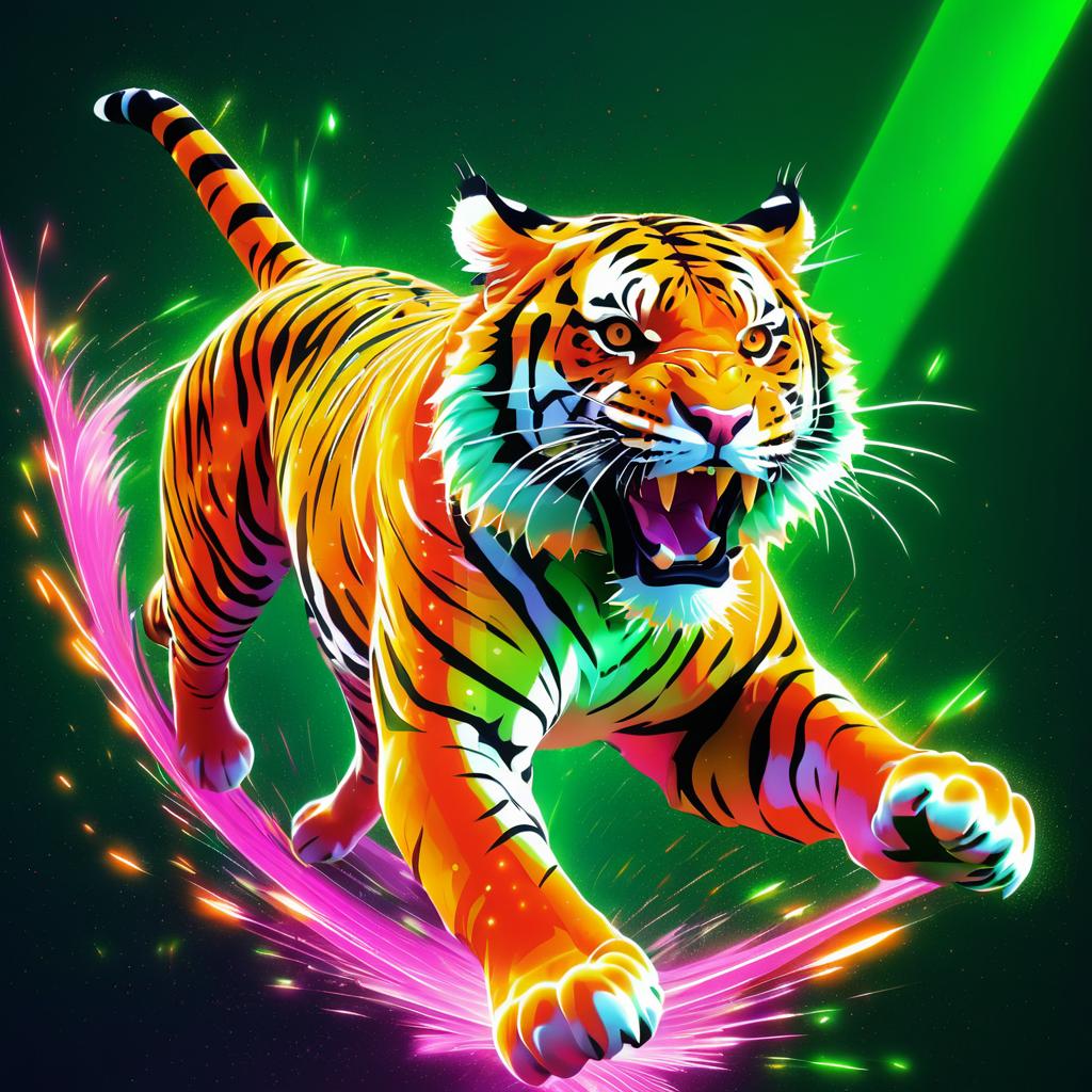 Explosive 3D Tiger in Abstract Matrix