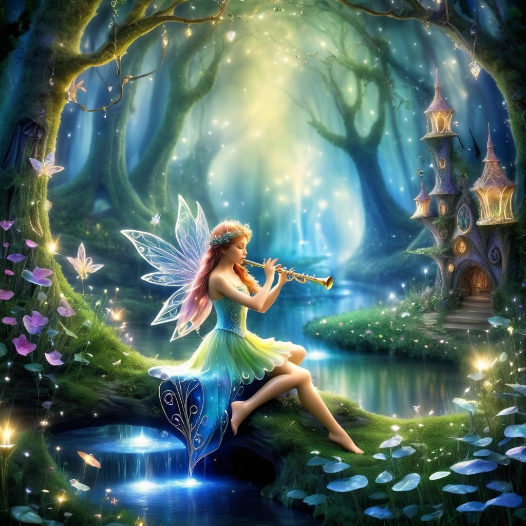 Enchanted Fairy Playing Flute in Love