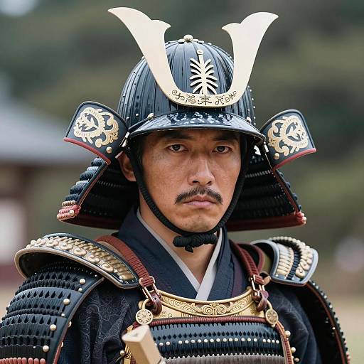 Serious Samurai in Dark Armor Photo