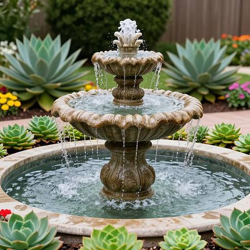 Serene Stone Fountain Backyard Oasis