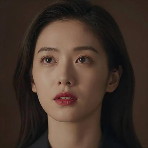 Close-up Portrait of Woman with Intense Upward Gaze