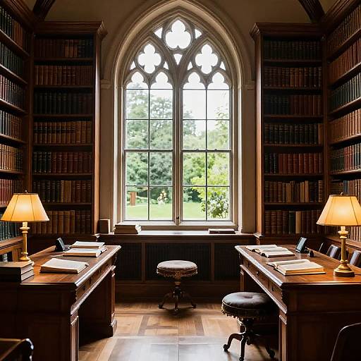 Sunlit Gothic Study with Bookshelves