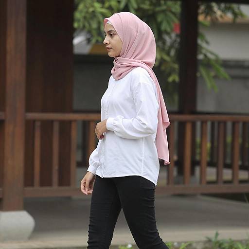 Young Woman in Pink Hijab Outdoors