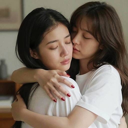 Photorealistic Tearful Embrace of Couple