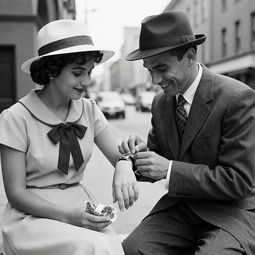 Charming Urban Encounter in Black and White