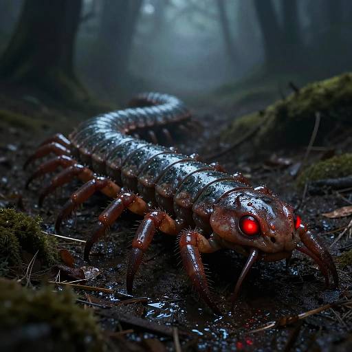 Menacing Giant Centipede in Misty Forest