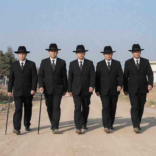 Men in Suits Walking Down a Path