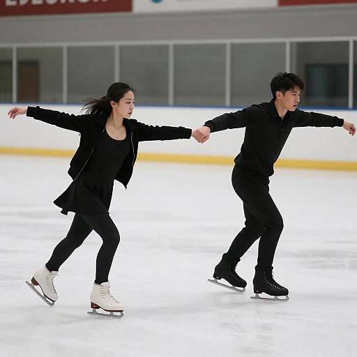 Couple Ice Skating on Indoor Rink