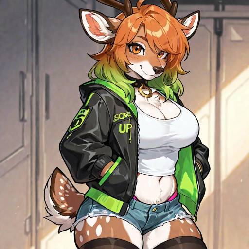 Furry Girl with Gradient Hair and Jacket