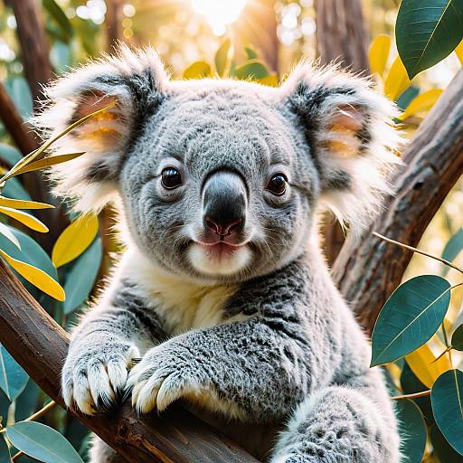 Cute Baby Koala in Eucalyptus Tree