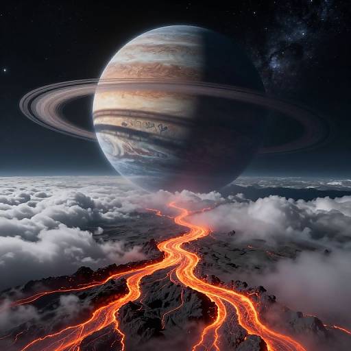 Surreal Cosmic Vista with Lava Planet