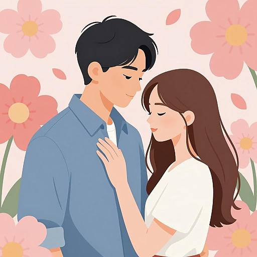 Romantic Floral Embrace Illustration