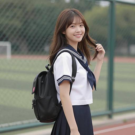Smiling Asian Girl in Sailor Uniform